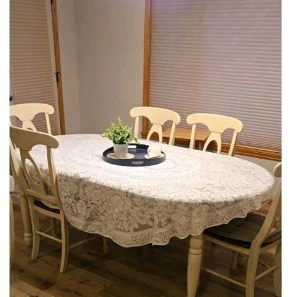 Vintage Lace Tablecloth 80 X 69 White Floral Medallion Rectangle Quaker